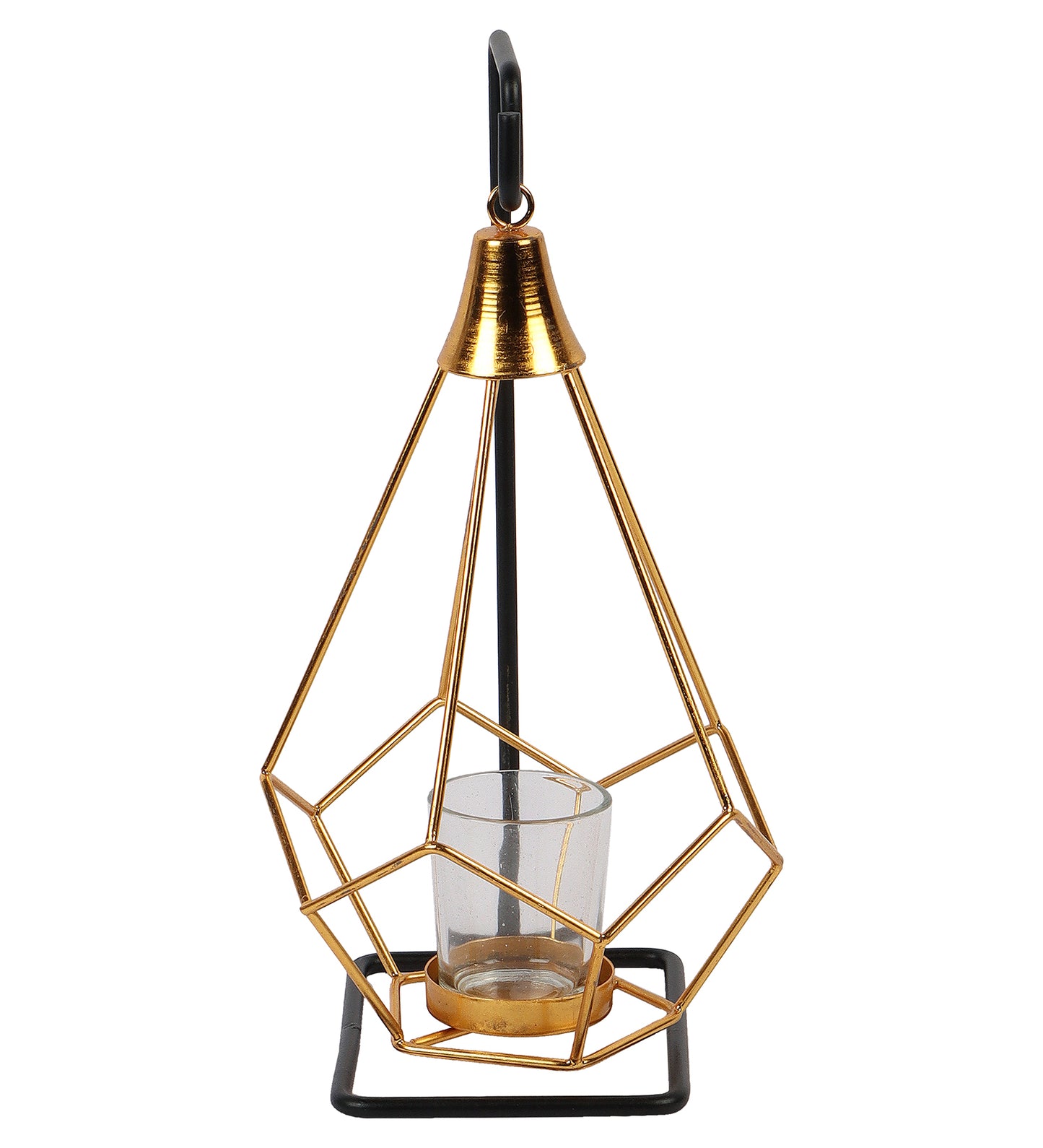 Gold & Black Triangle Diamond Pendulam Tealight Holder with Glass