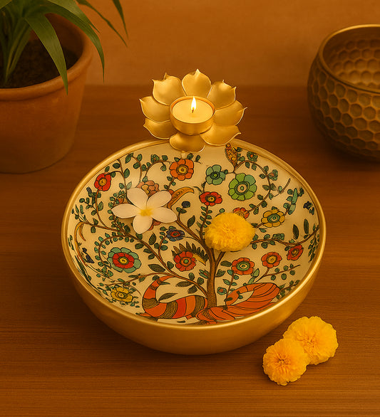 Peacock Meena Urli Bowl With Flowers
