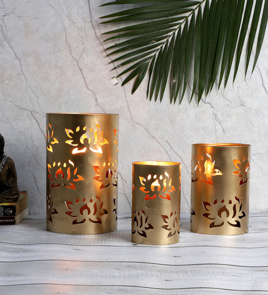 Gold Lotus Votive Tealight Holder Set of 3