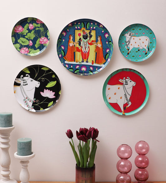 Cow Metal & Meena Wall Plates Set of 5