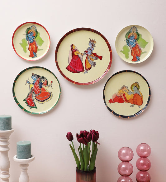 Radhey Krishna Metal & Meena Wall Plates Set of 5